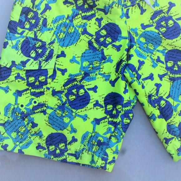 OP Ocean Pacific Youth Swim Trunks Youth L 16.5 X  W 10 Green Blue Skulls - Picture 4 of 10